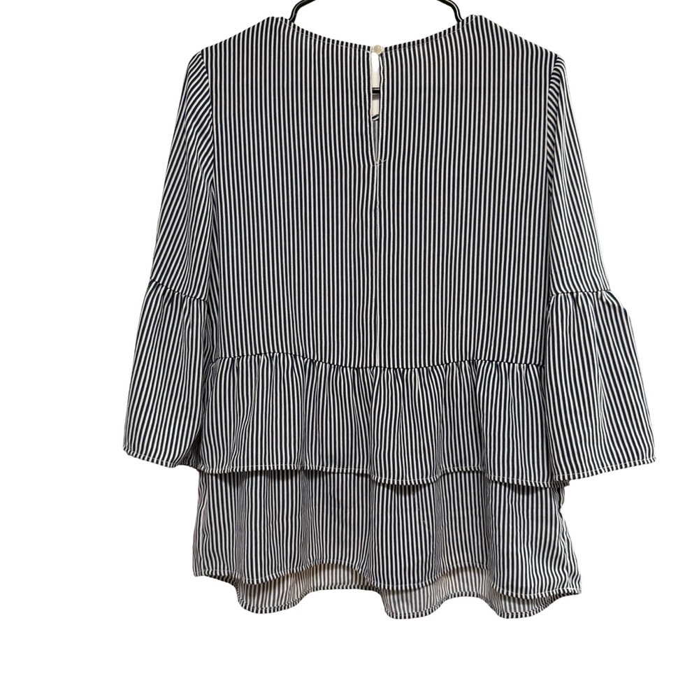 Small Blue and White Striped Ruffle Peplum Top - Picture 2 of 3